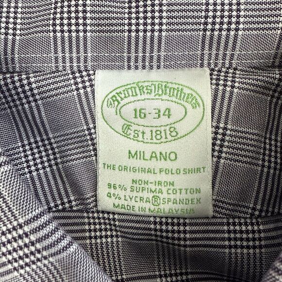 Brooks Brothers Shirt Mens Large 16-34 Purple Plaid Milano Fit Oxford Preppy - Picture 5 of 8